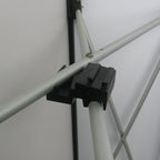 LED arm light mounting clip attached to pop-up display frame