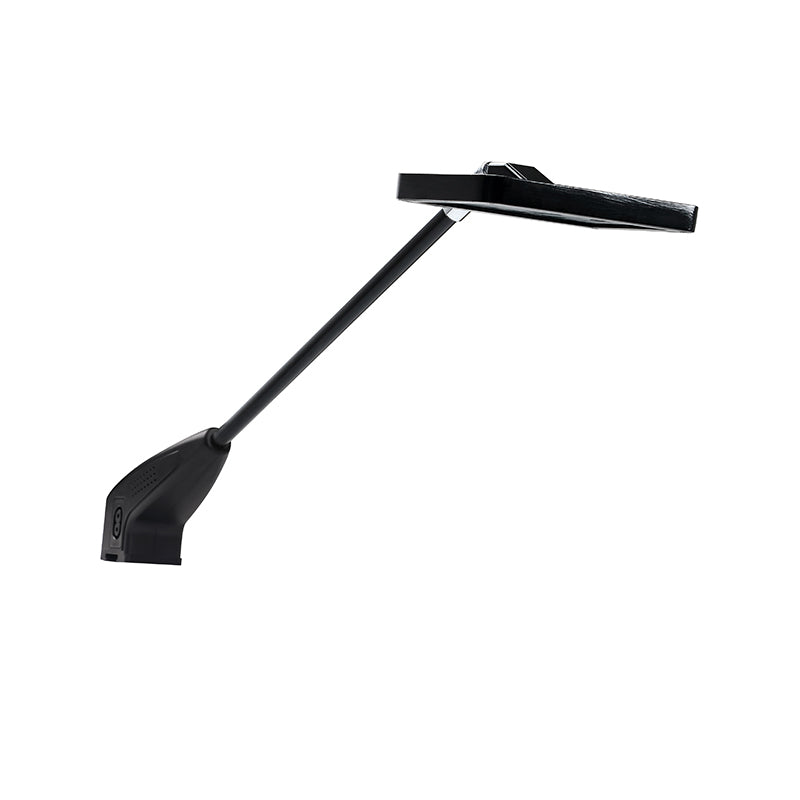 11W LED booth arm light side view showing Figure-8 IEC C7 daisy-chain connector — linkable trade show booth light