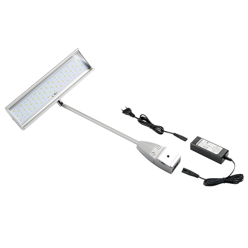 High-lumen panel display light with metal arm