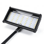 Compact LED display light front view — portable trade show lighting with black housing