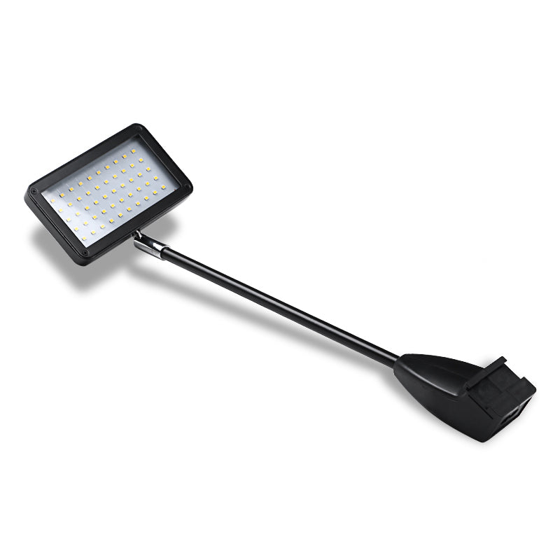 11W LED exhibition arm light installed on aluminum display frame — side profile view