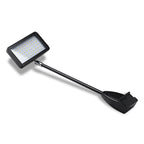 11W LED exhibition arm light installed on aluminum display frame — side profile view