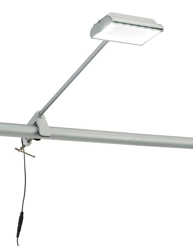 21W LED Exhibition Arm Light for Trade Show Booth – Clamp Mount, Swivel Head, Silver