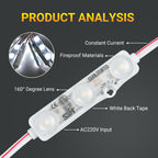 3-LED per module design with 160-degree optic lens for uniform light distribution in fabric light boxes