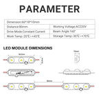 LED module with pre-applied adhesive tape and mounting holes for quick installation on signage surfaces