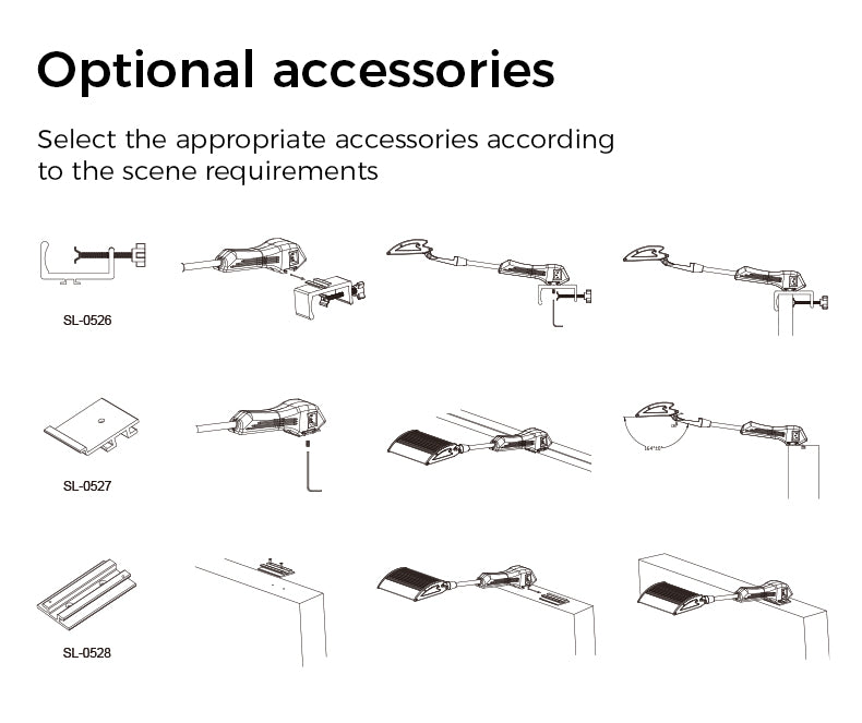 Optional accessories for 50W tri-CCT LED booth arm light – extension cables and mounting hardware for exhibition display