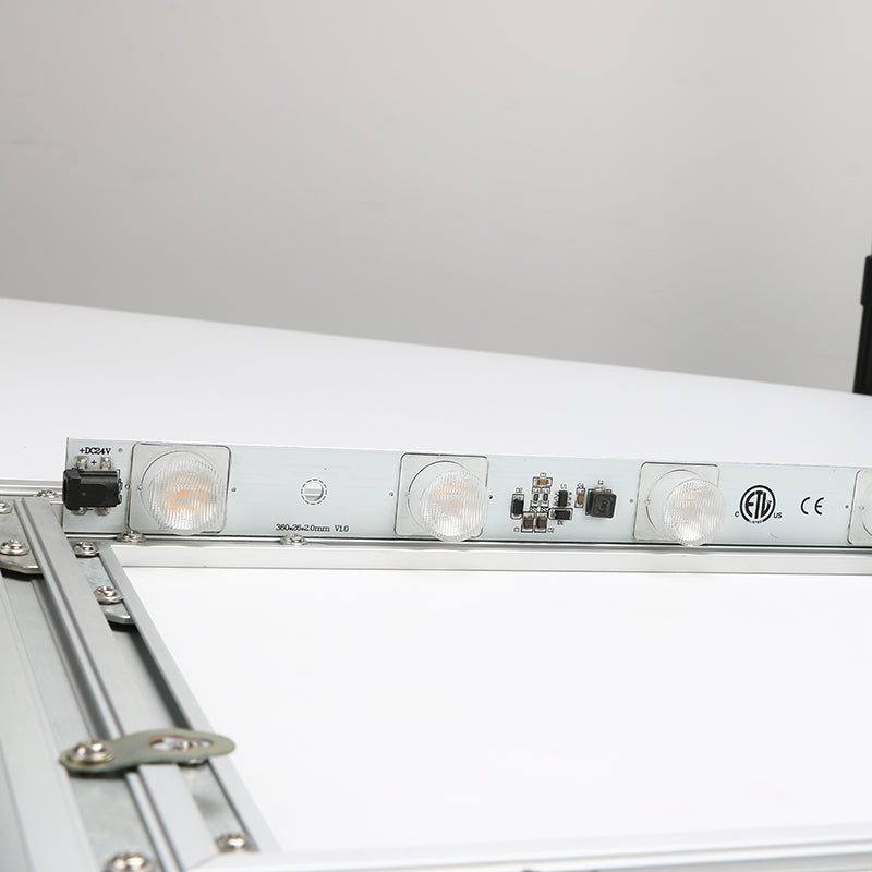 Edge-lit LED lightbox bar installed inside aluminum lightbox frame