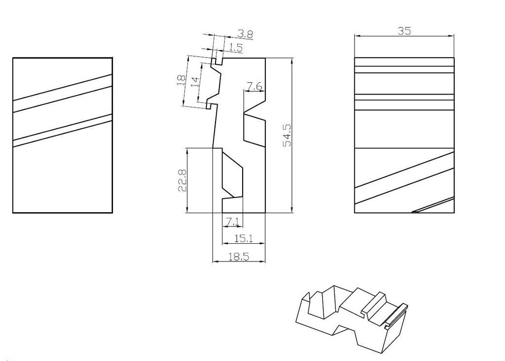 Reverse LED arm light mounting clip dimensions 35 x 54.5 x 18.5 mm