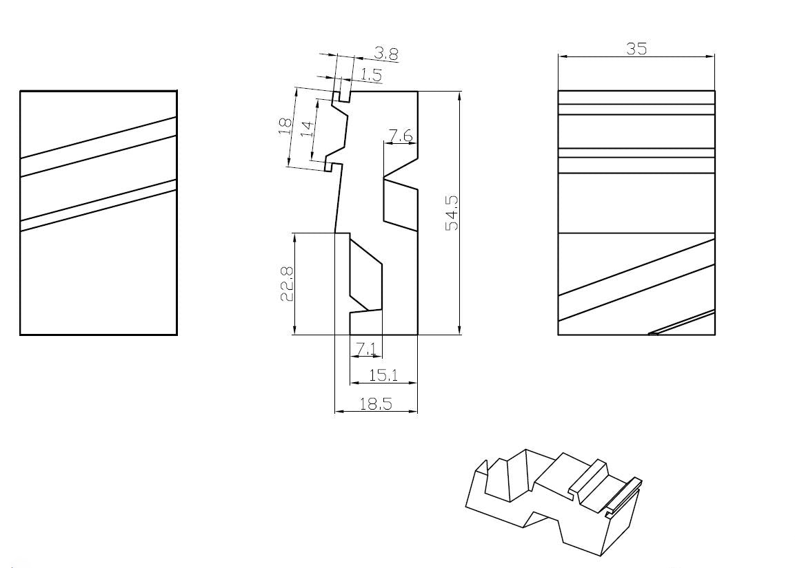 Reverse LED arm light mounting clip dimensions 35 x 54.5 x 18.5 mm
