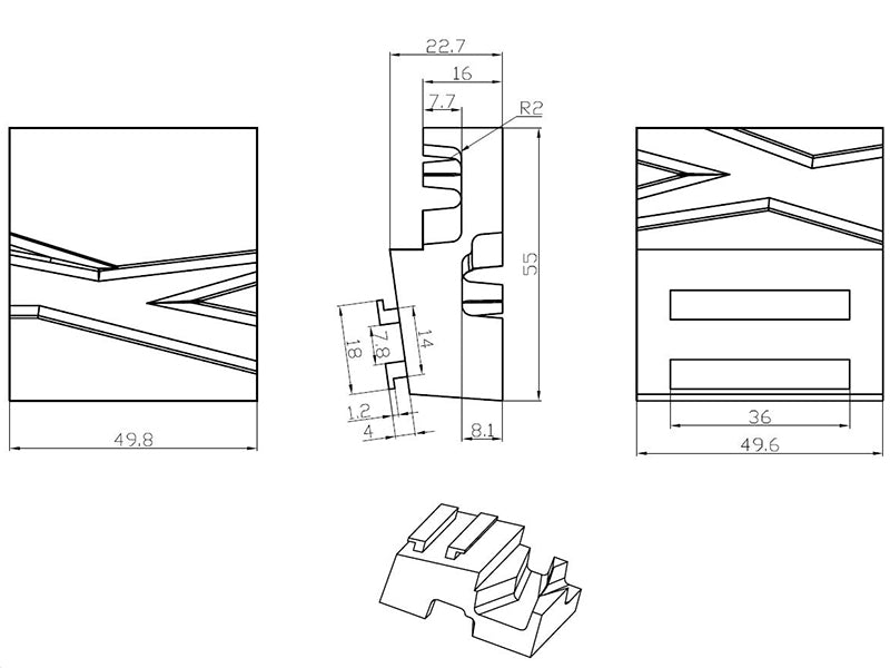 Standard LED arm light mounting clip dimensions 49.8 mm by 55 mm