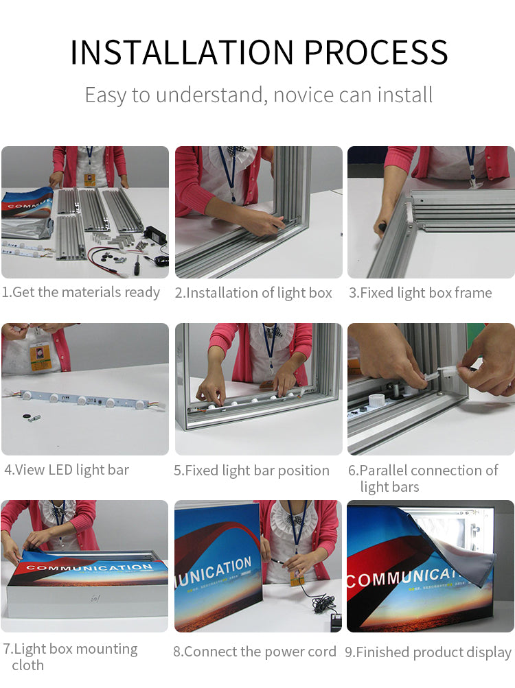 installation guide for edge-lit LED bar – aluminum light box frame mounting