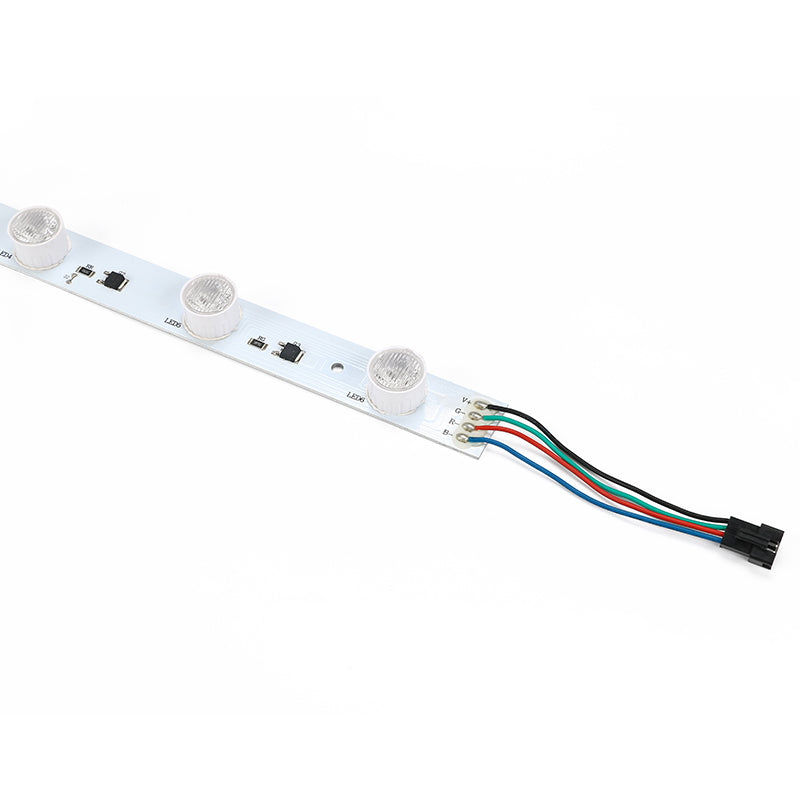 RGB LED edge-lit bars with SEG fabric lightbox application showing uniform illumination for trade show booth