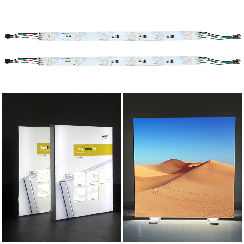 RGB edge-lit LED light bar installed in SEG fabric lightbox frame for trade show display