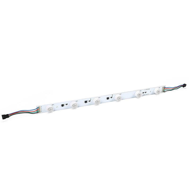 Color-changing RGB LED light bar illuminating exhibition display with vibrant dynamic lighting