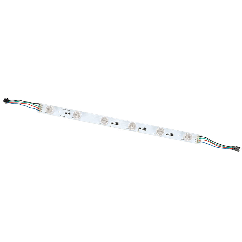 24W RGB LED edge-lit bar with 4-pin SM JST connector showing V+ G R B wire colors for DC24V installation