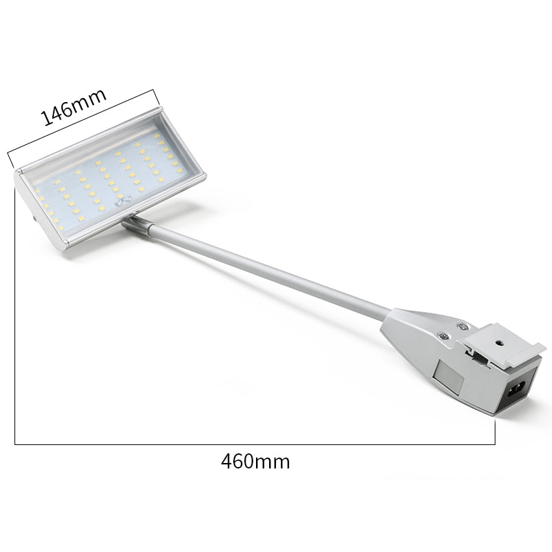 Front view of solid aluminum stem LED lightbox spotlight with power cable for trade show booths