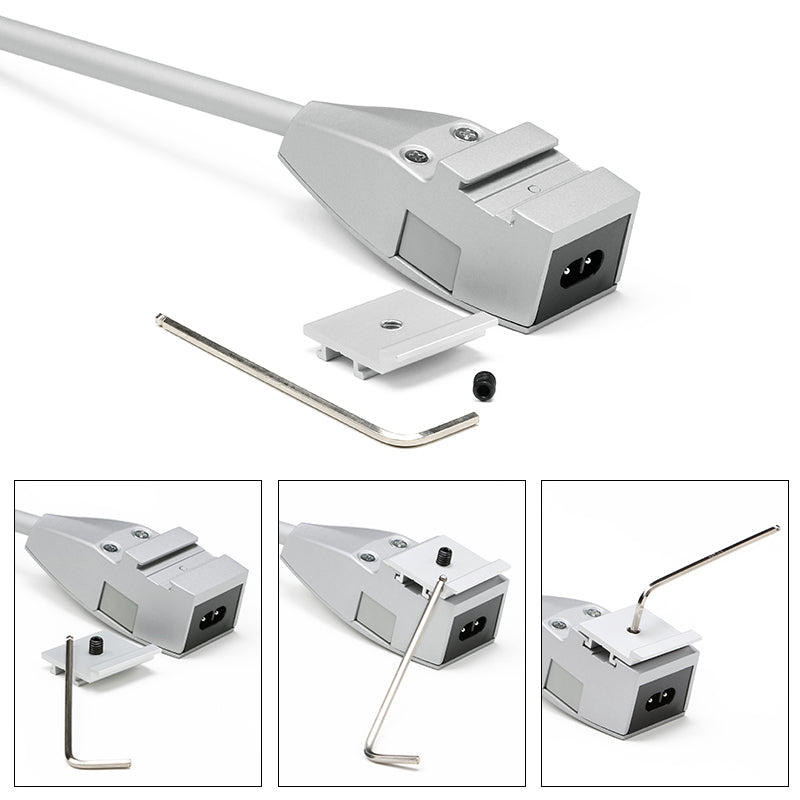 Close-up of aluminum clamp mount detail on 21W high-end exhibition lightbox spotlight