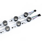 32W RGBW edge-lit LED light bar full side view showing 5-pin SM JST connector and 6 asymmetric optical lenses for SEG fabric lightbox