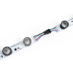 32W RGBW edge-lit bar aluminum PCB substrate showing V+ G W R B wire colors and 5-pin connector pin-out for DC24V installation