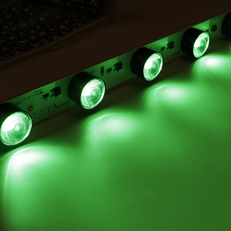 32W RGBW LED light bar emitting vivid green light through 10x50 degree asymmetric optical lenses for SEG fabric lightbox edge lighting