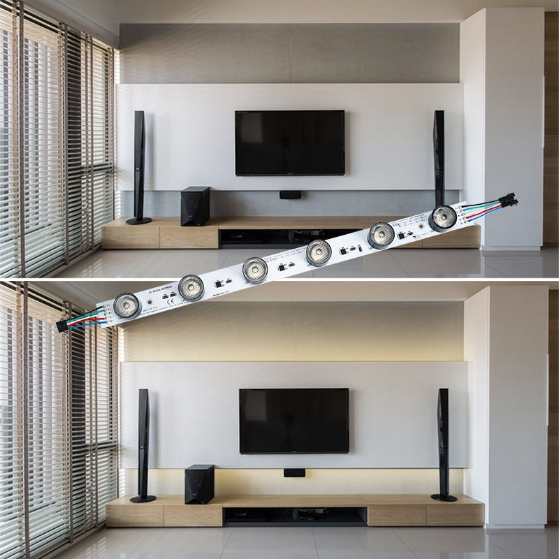 RGBW high-power LED light bar application scene showing commercial architectural display and exhibition wall lighting installation