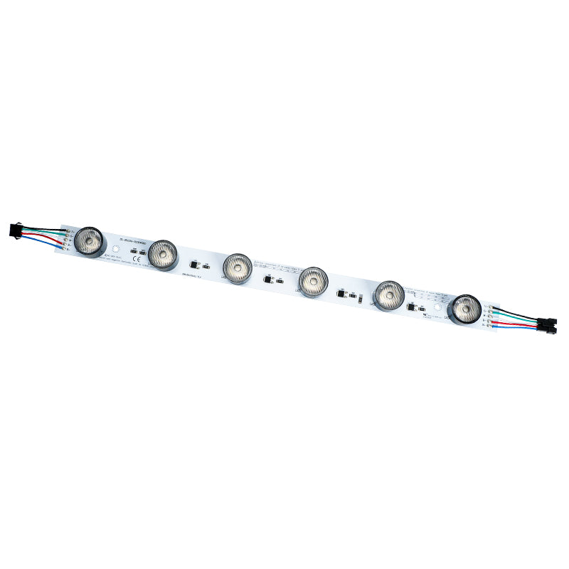 SL-BL034-RGBW320 32W RGBW edge-lit LED bar angled view showing aluminum PCB substrate dual mounting holes and 5-pin connector