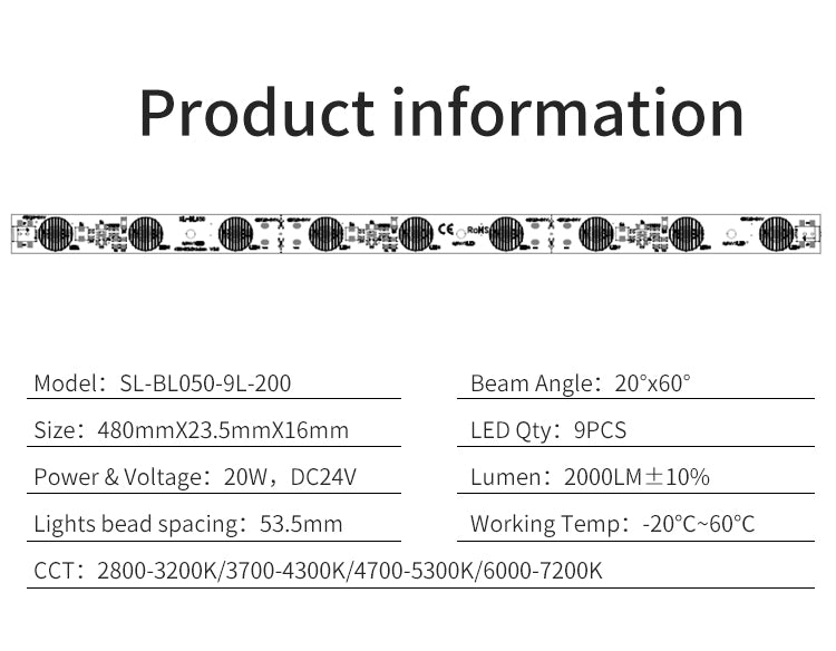 LED light bar dimensions 480mm x 23.5mm x 16mm modular backlighting system