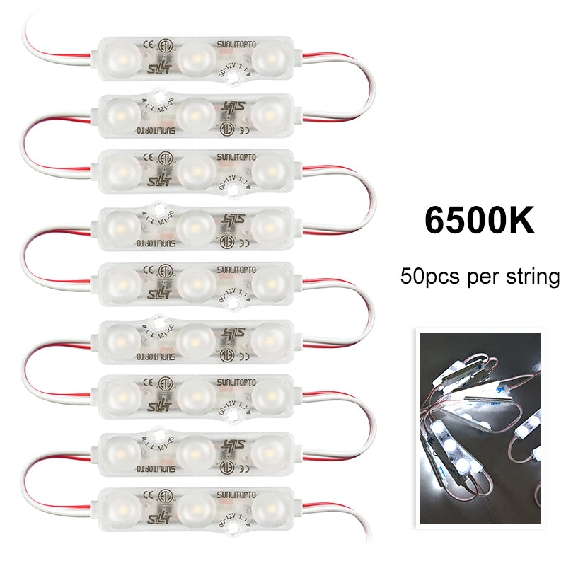BM201 6500K cool white LED module for light box backlighting, 160-degree wide-angle lens, IP67 waterproof, DC12V