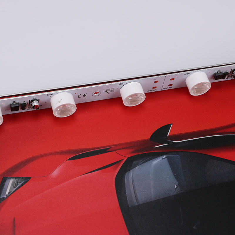 Edge-lit LED lightbox bar installed inside aluminum display frame