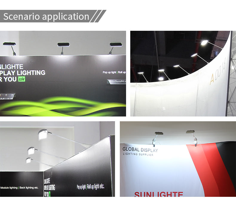 DIP LED exhibition spotlight mounted on trade show booth top rail clamp