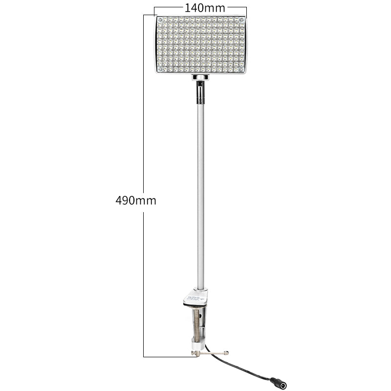 LED graphic panel spotlight mounted on trade show booth frame with dimension reference