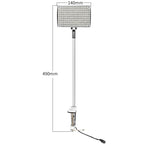 LED graphic panel spotlight mounted on trade show booth frame with dimension reference