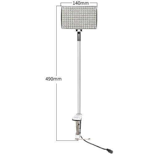 LED graphic panel spotlight mounted on trade show booth frame with dimension reference