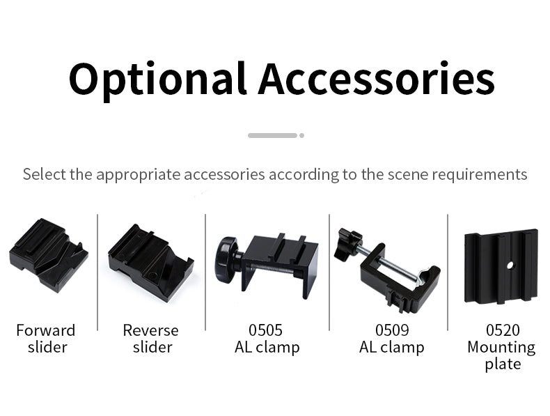 List of optional accessories with labels on a white background