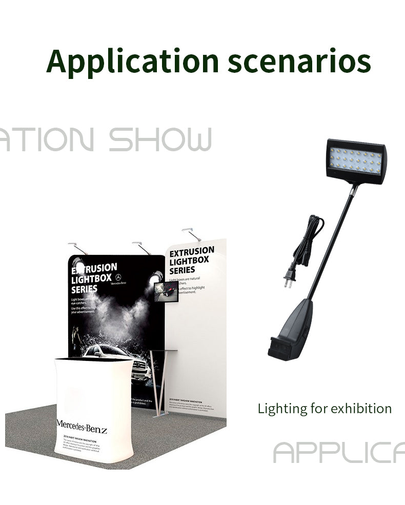 Exhibition lighting setup with focused LED flood lights – North America Europe Asia