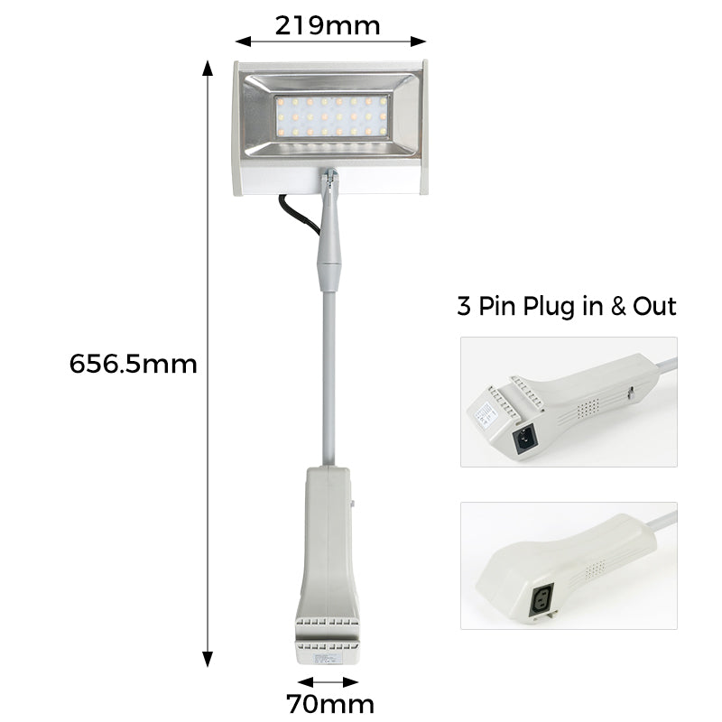 50W tri-CCT LED display arm light dimensions – trade show booth lighting size reference