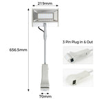 50W tri-CCT LED display arm light dimensions – trade show booth lighting size reference