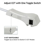 3-CCT switchable LED booth light – toggle between 3000K warm white, 4500K natural white, and 6500K cool white