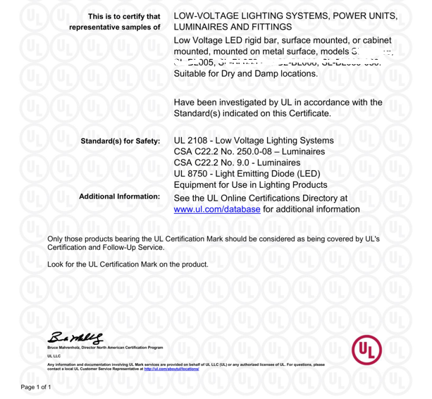 UL ETL Listed LED Rigid Strip Module Certificate – Trade Show Lightbox Lighting